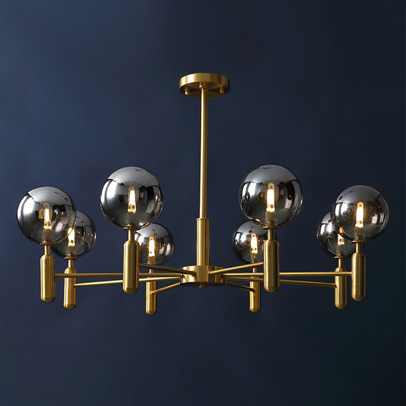 Soggiorno a sospensione Light Light Postmodern Brass lampadario con tonalità in vetro a sfera