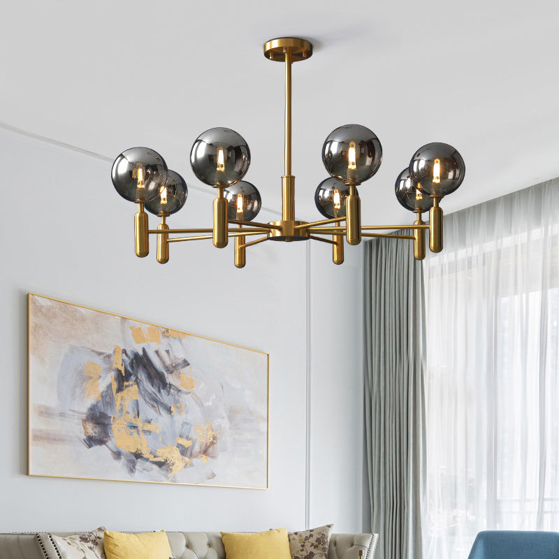 Soggiorno a sospensione Light Light Postmodern Brass lampadario con tonalità in vetro a sfera