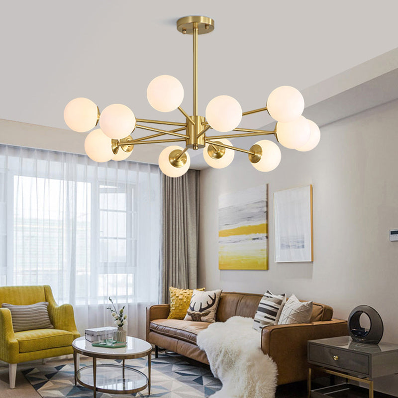 Balli postmodernismo lampadario in vetro avorio soggiorno appeso alla luce con design a scoppio in oro