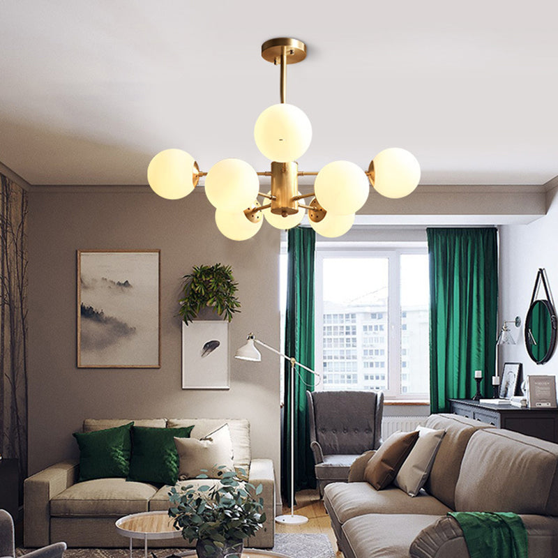 Lampadino in stile postmoderno lampadario radiale appeso al soffitto con tonalità in vetro a sfera per sala da pranzo