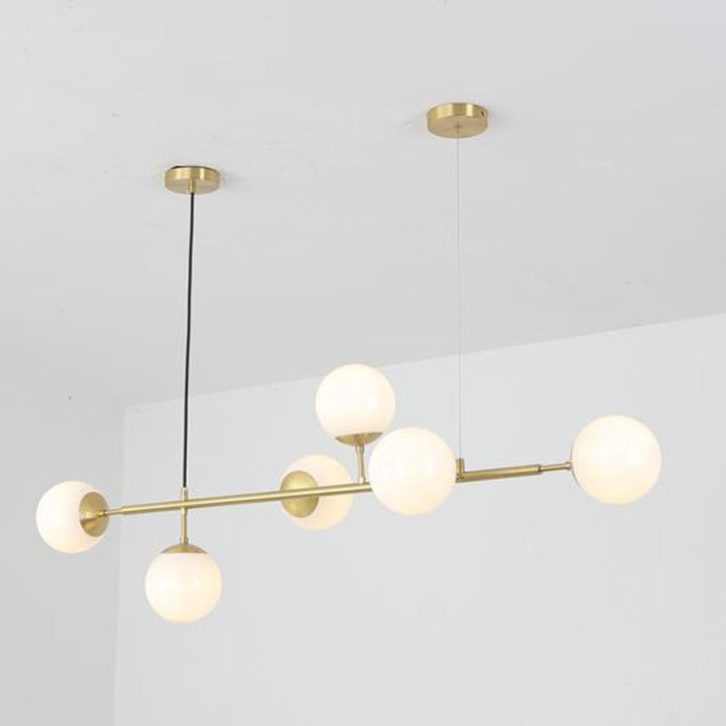 Minimalism 6 Bulbs Island Lamp Brass Ball Suspension Light with Glass Shade for Restaurant