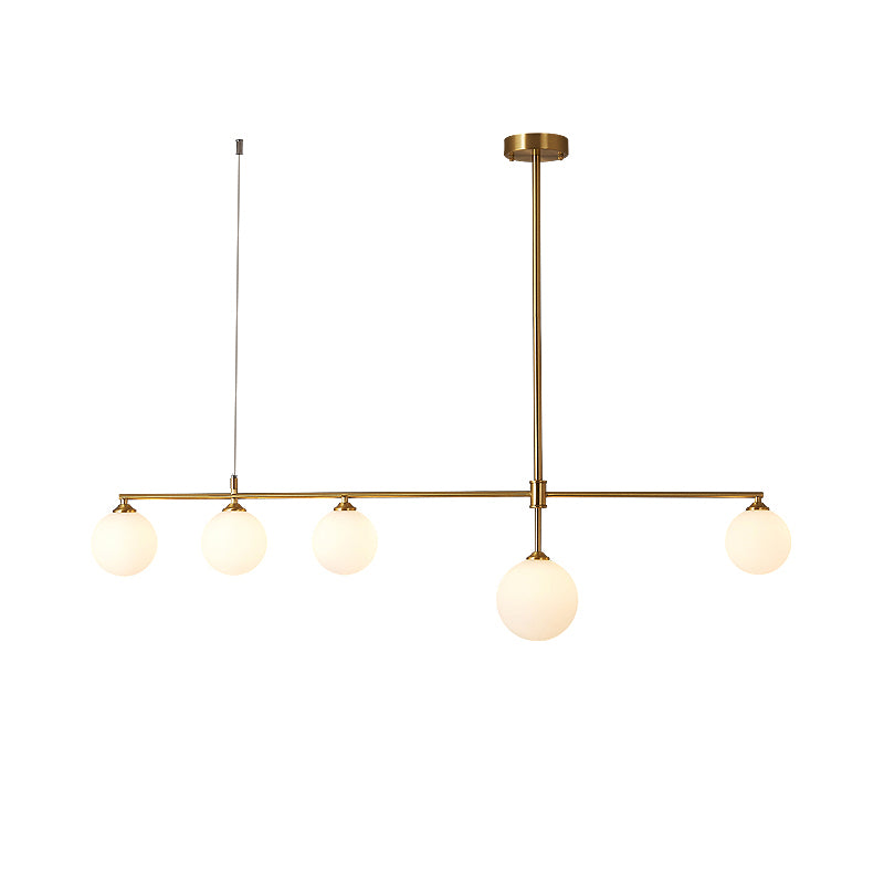 Simplicity Ball Pendant Lighting Opaline Glass Dining Room Island Light Fixture in Gold
