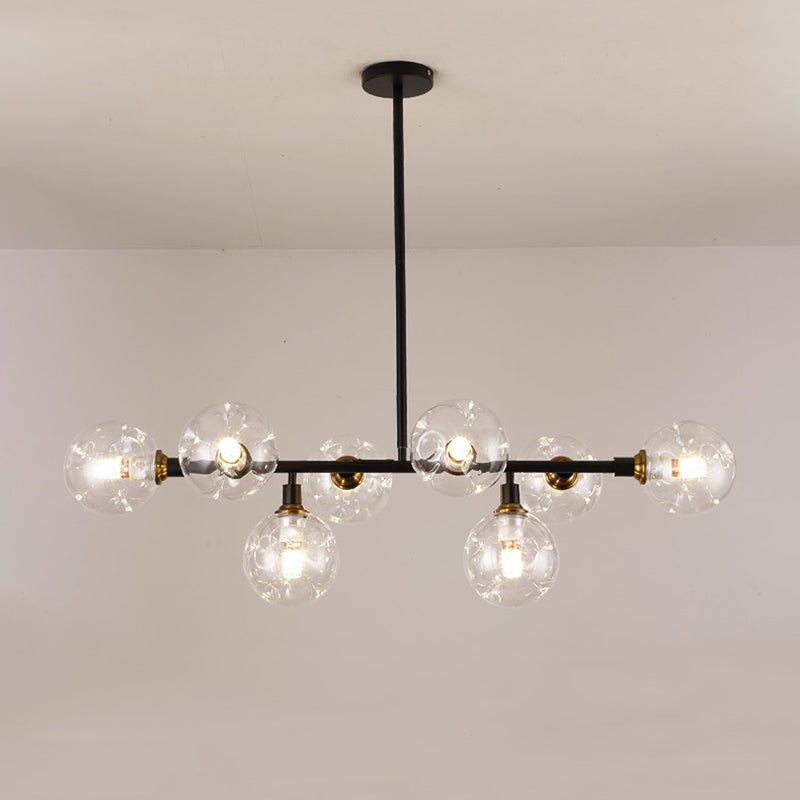 Modern Dimpled Ball Suspension Lighting Mouth-Blown Glass Dining Room Island Light in Black