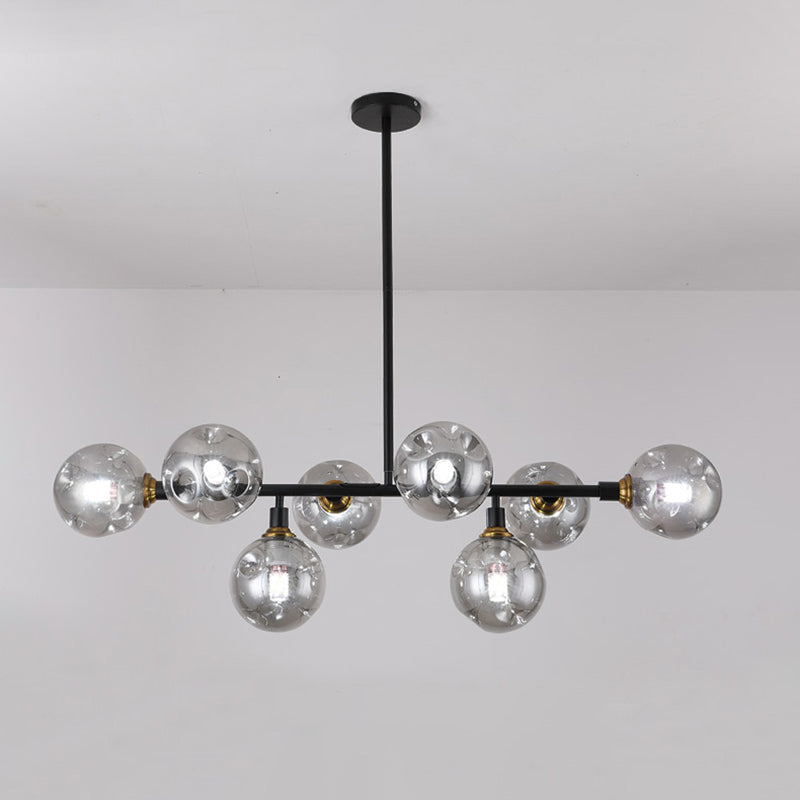 Modern Dimpled Ball Suspension Lighting Mouth-Blown Glass Dining Room Island Light in Black