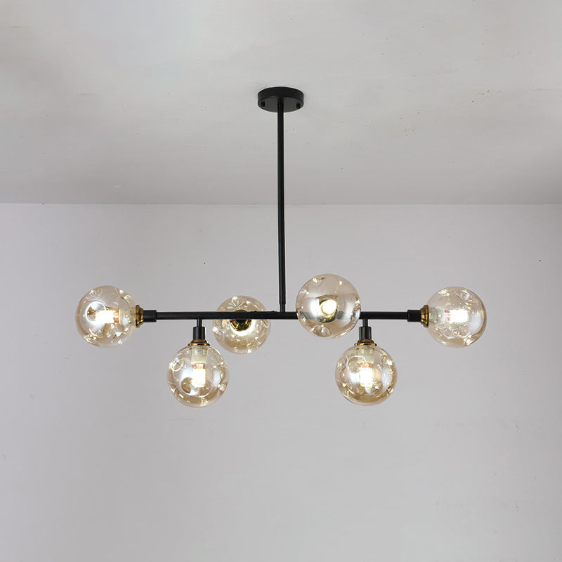 Modern Dimpled Ball Suspension Lighting Mouth-Blown Glass Dining Room Island Light in Black