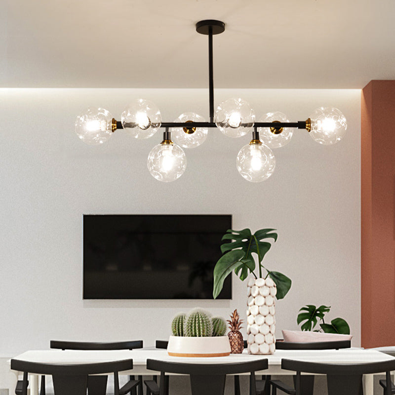 Modern Dimpled Ball Suspension Lighting Mouth-Blown Glass Dining Room Island Light in Black