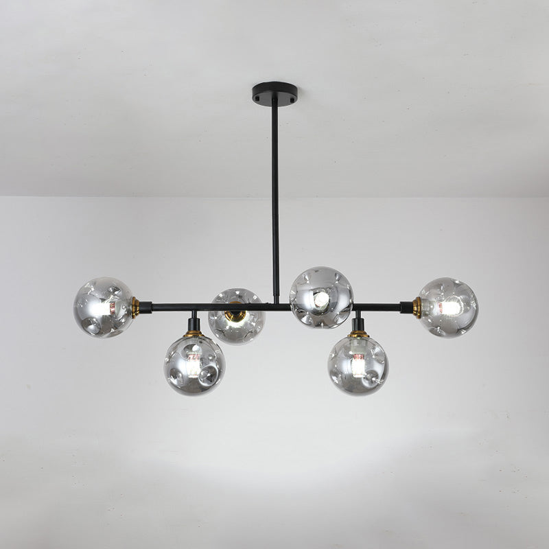Modern Dimpled Ball Suspension Lighting Mouth-Blown Glass Dining Room Island Light in Black
