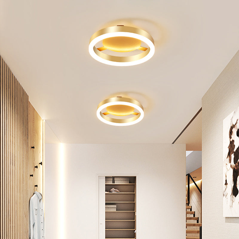 Aluminum Frame LED Ceiling Mount Light Minimalist Gold Finish Flushmount for Corridor