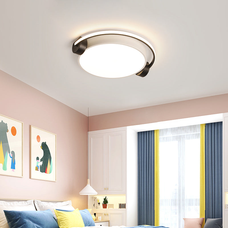 Figure Wearing Headphone Ceiling Lamp Nordic Acrylic Black-White Flush Mounted Light for Dorm Room