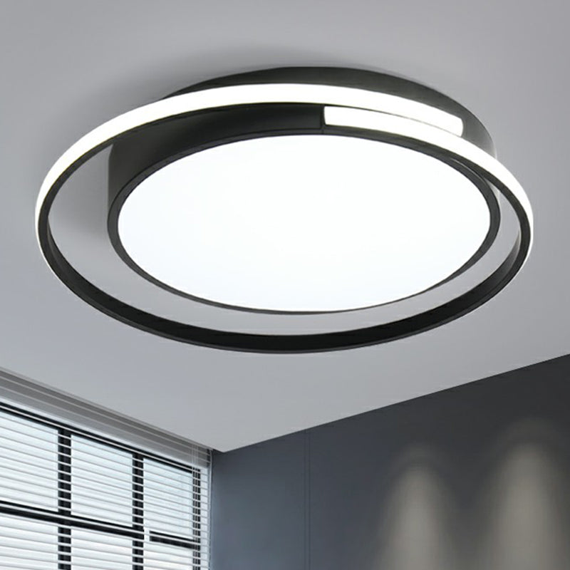 Black Round LED Ceiling Lamp Minimalism Acrylic Flush Mount Light Fixture with Halo Ring