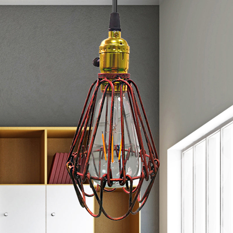 Metalen draadframe plafond hanglampje Lichte boerderij stijl 1 lichte woonkamer hangende lamp in verouderd zilver/antiek koper
