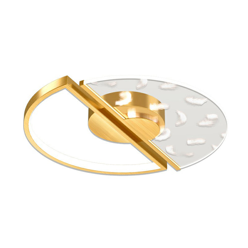 Deckenleuchte in Scheibenform aus Acryl. Moderne LED-Einbauleuchte mit Federmuster