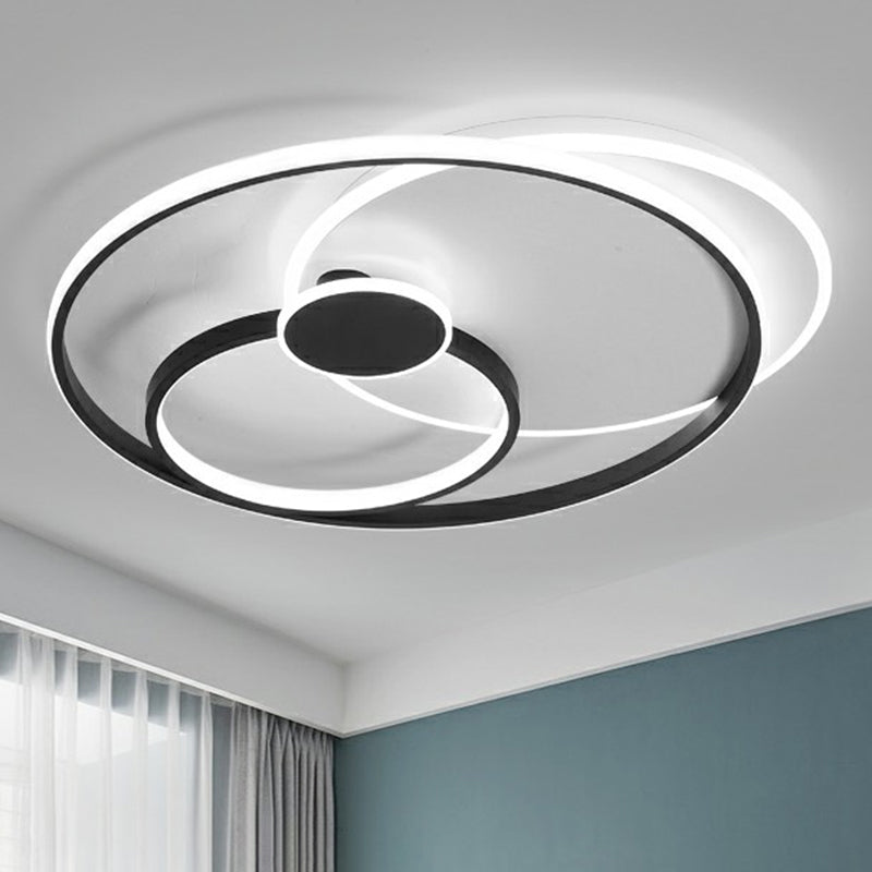 Loop Led Ceiling Light Black Loop LED Ceiling Flush Light Fixture Simple Style Metal Semi Mou