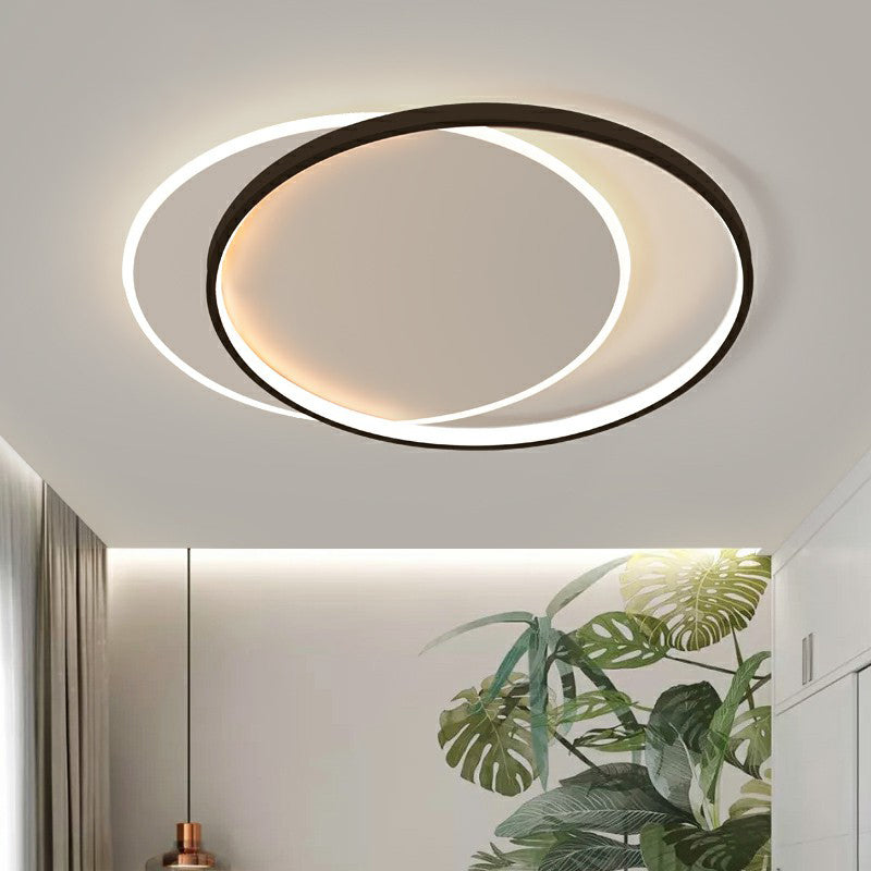 Simplicité LED Ceiling Mount Lamp Black-White Circulaire Flush Light Fixture with Acrylic Shade