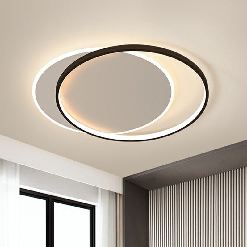 Simplicité LED Ceiling Mount Lamp Black-White Circulaire Flush Light Fixture with Acrylic Shade