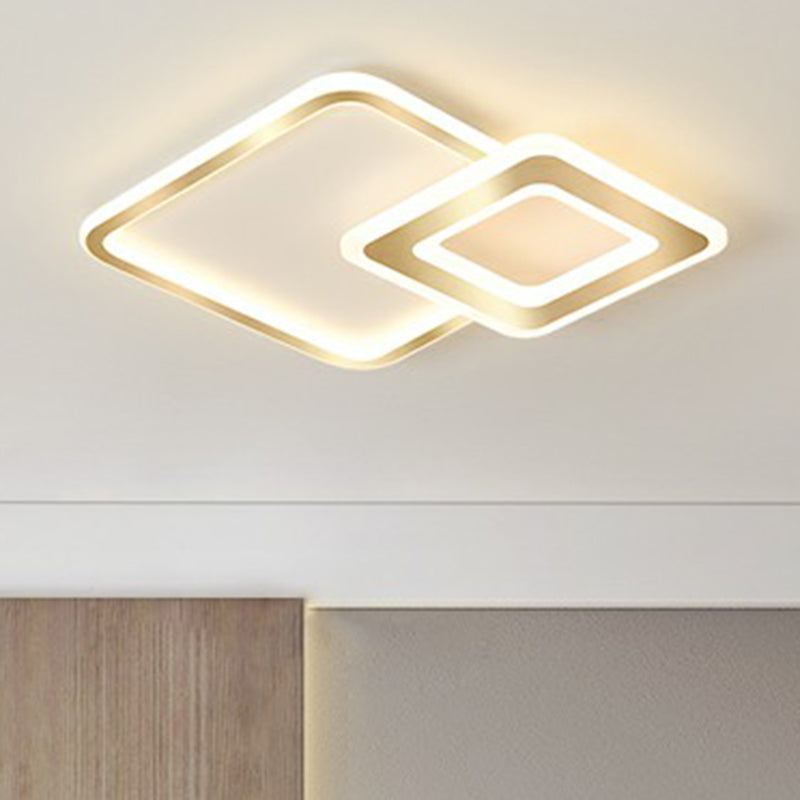 Acrylic Square LED Ceiling Fixture Minimalistic Golden Flush Mount Lighting for Bedroom