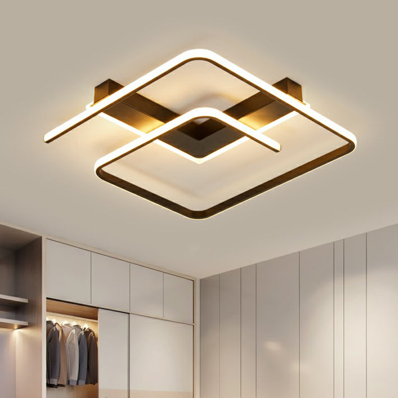 Black Square Shaped LED Flush Light Simplicity Metal Close to Ceiling Fixture for Bedroom