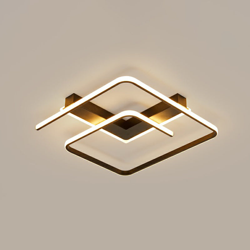 Black Square Shaped LED Flush Light Simplicity Metal Close to Ceiling Fixture for Bedroom