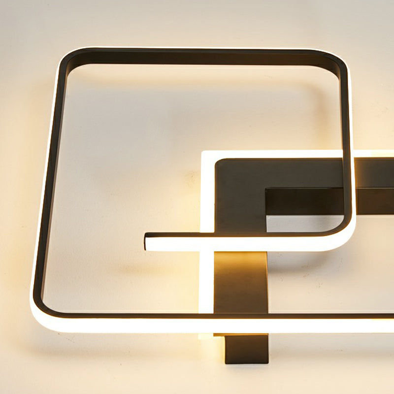 Black Square Shaped LED Flush Light Simplicity Metal Close to Ceiling Fixture for Bedroom