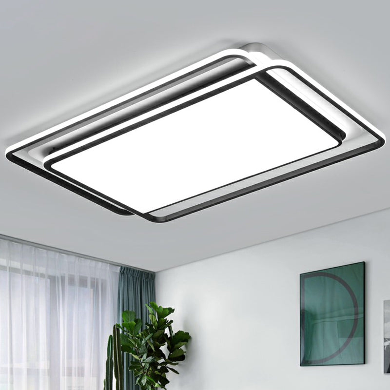 Black-White Rectangle LED Ceiling Light Contemporary Acrylic Flush Mount Light Fixture fro Living Room