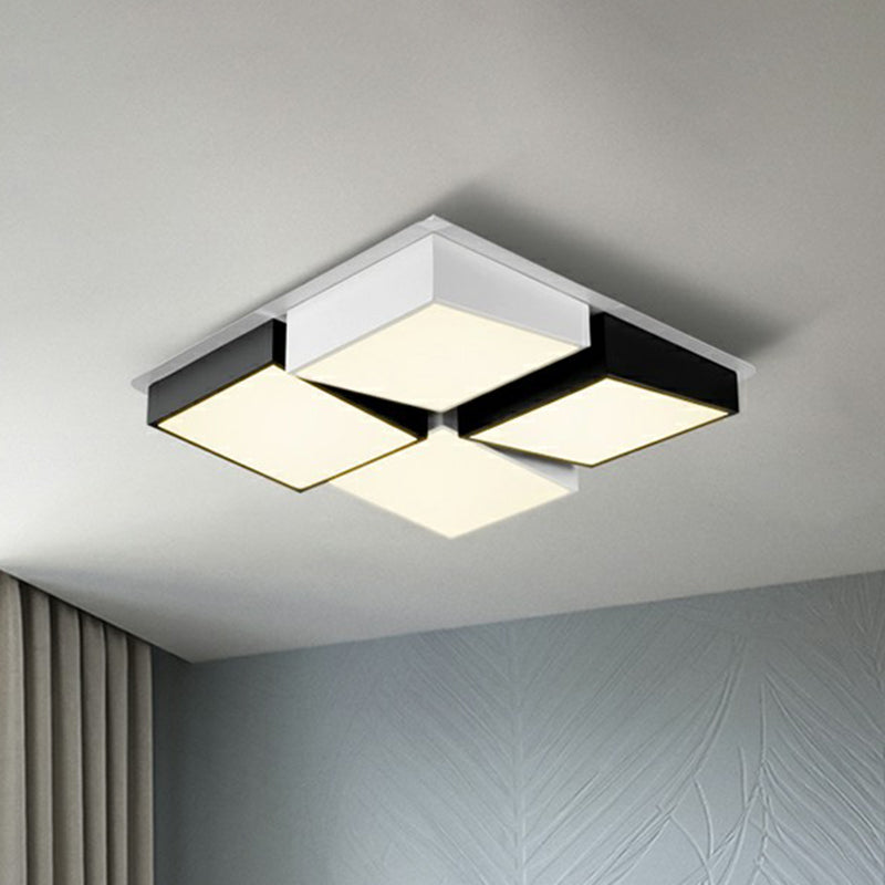 Black and White Checkered LED Flush Light Nordic Acrylic Hollowed-out Ceiling Mount Lamp