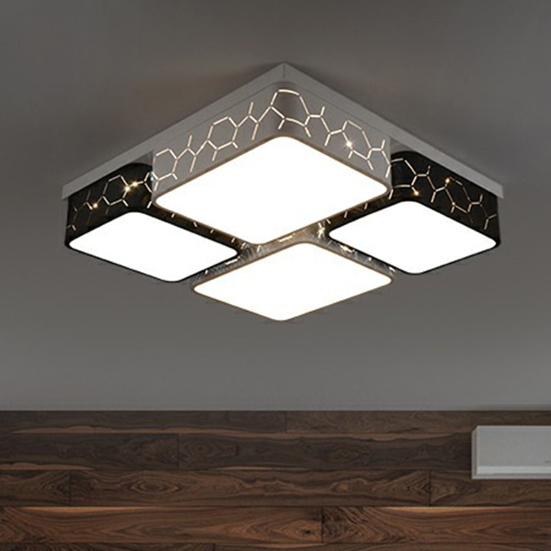 Black and White Checkered LED Flush Light Nordic Acrylic Hollowed-out Ceiling Mount Lamp