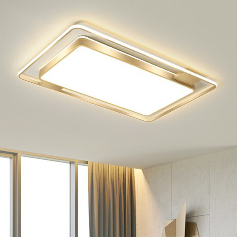 Golden Rectangular Ceiling Lighting Minimalistic LED Metal Flush Mount with Recessed Diffuser