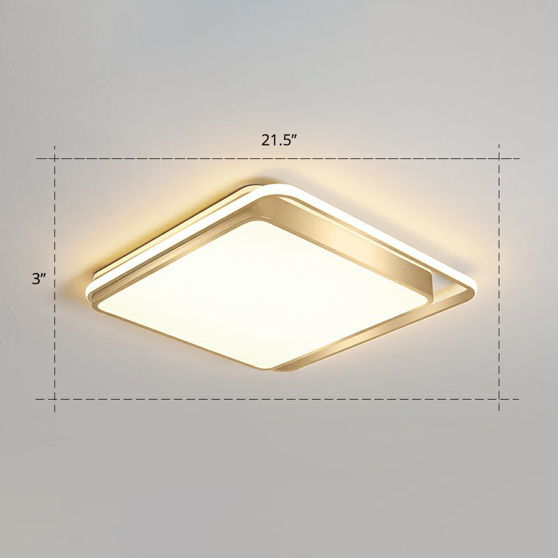 Golden Rectangular Ceiling Lighting Minimalistic LED Metal Flush Mount with Recessed Diffuser