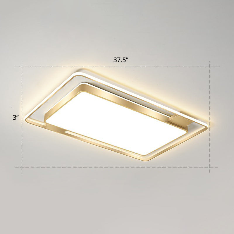 Golden Rectangular Ceiling Lighting Minimalistic LED Metal Flush Mount with Recessed Diffuser