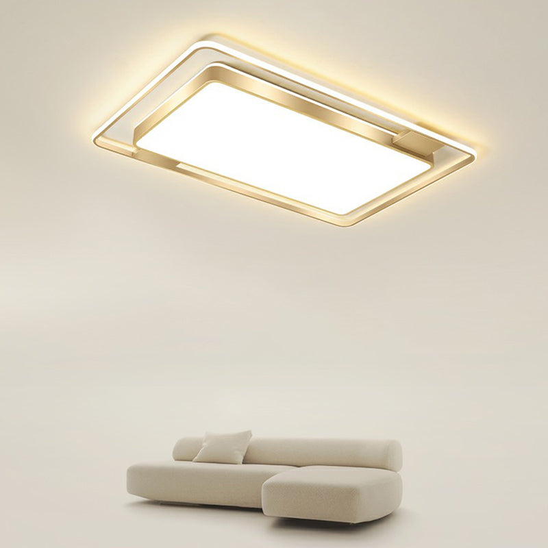 Golden Rectangular Ceiling Lighting Minimalistic LED Metal Flush Mount with Recessed Diffuser