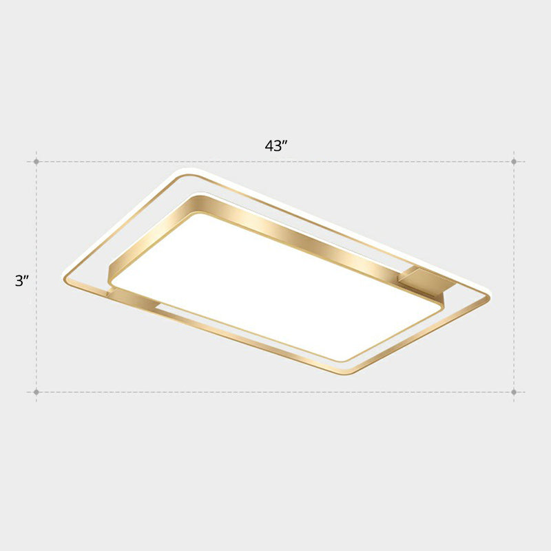 Golden Rectangular Ceiling Lighting Minimalistic LED Metal Flush Mount with Recessed Diffuser