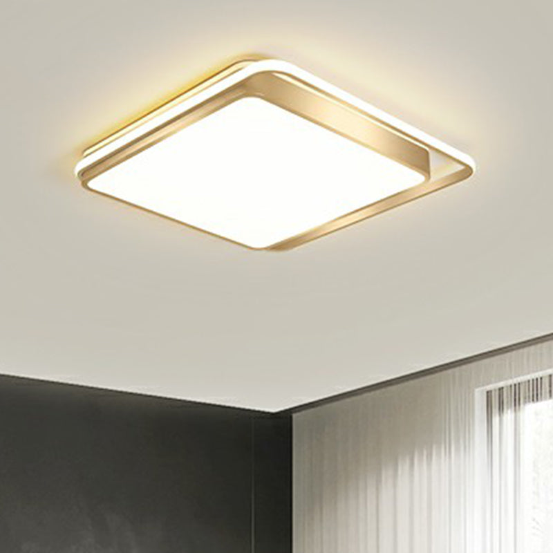 Golden Rectangular Ceiling Lighting Minimalistic LED Metal Flush Mount with Recessed Diffuser