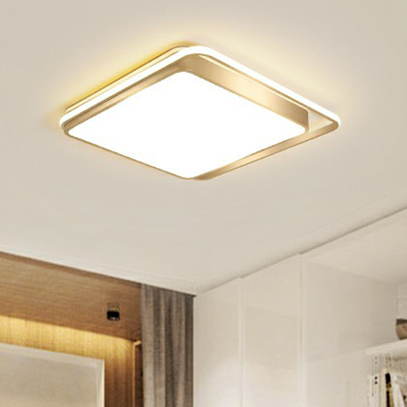 Golden Rectangular Ceiling Lighting Minimalistic LED Metal Flush Mount with Recessed Diffuser