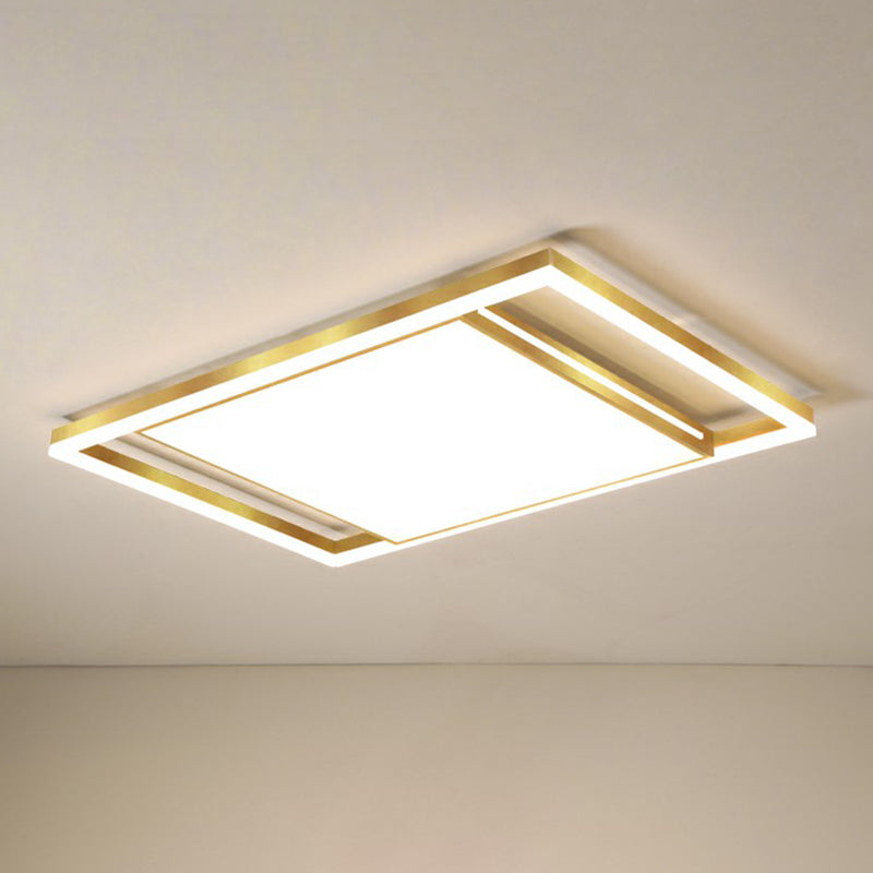 Living Room Ceiling Mounted Fixture Simple Gold Finish Flushmount Light with Rectangle Acrylic Shade