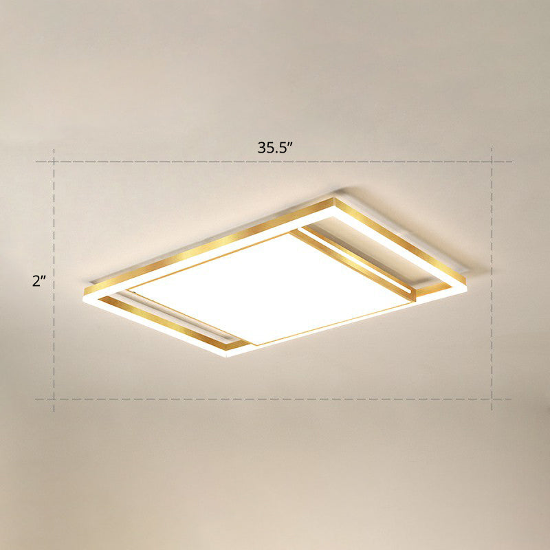 Living Room Ceiling Mounted Fixture Simple Gold Finish Flushmount Light with Rectangle Acrylic Shade