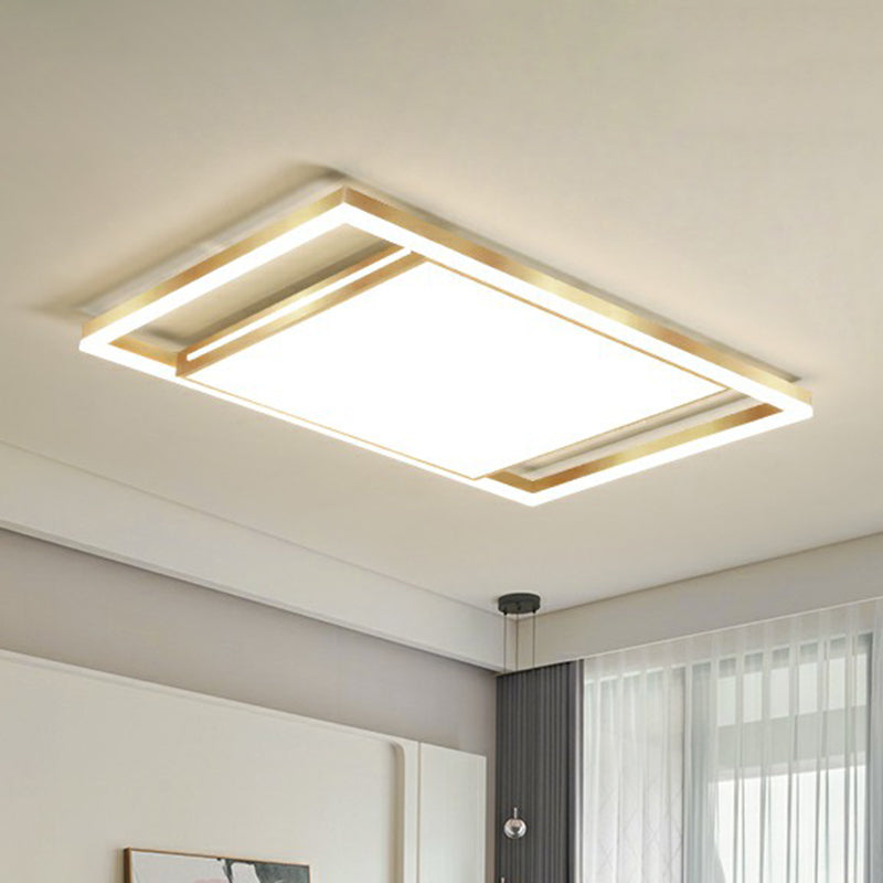 Living Room Ceiling Mounted Fixture Simple Gold Finish Flushmount Light with Rectangle Acrylic Shade