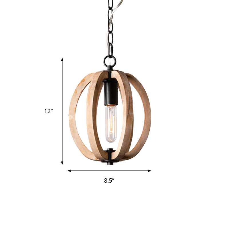 Style country orb drop bois bois un pendentif de plafond léger en noir pour le foyer