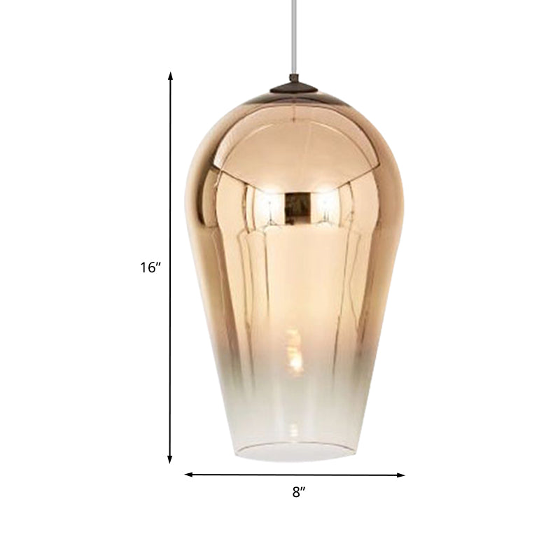 7"/8" Wide Cannon Pendant Lighting Modern Glass 1 Light Chrome/Gold/Rose Gold Hanging Light