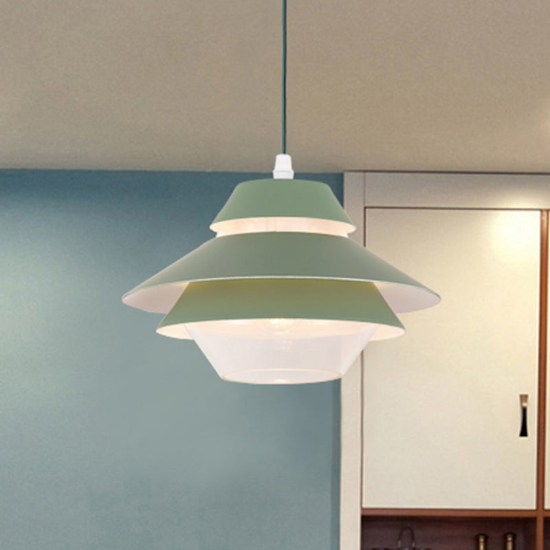 Macaron Stylish Flared Pendant Lighting Metallic 1-Light Living Room Hanging Ceiling Light in Blue/Green