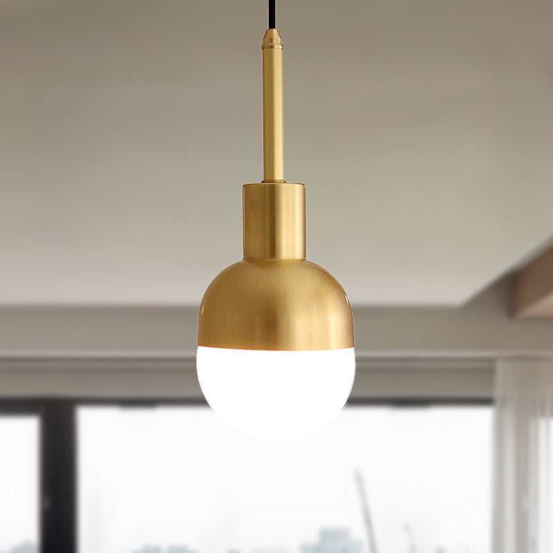 Modernist Ball Pendant Lamp Milk Glass 1 Light Living Room Ceiling Hung Light in Gold