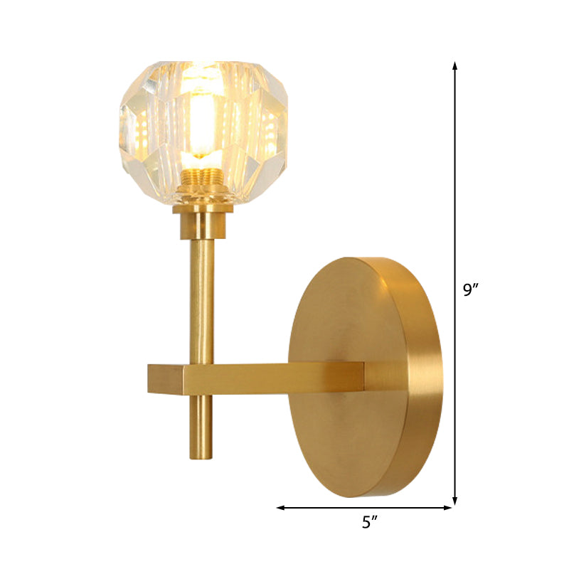 Modernism Dome Wall Light Fixture Clear Crystal 1/2-Light Living Room Wall Mounted Lamp in Brass Finish