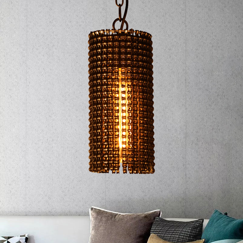 Tube Pandent Lighting Traditionary Metal 1 Bulb 7.5"/11.5" Wide Brown Hanging Lamp Kit for Bedroom