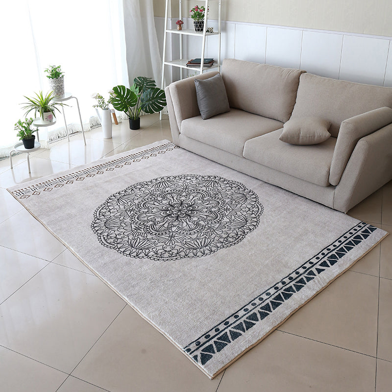 Moroccan Living Room Rug Multi Colored Flower Print Area Carpet Lamb Wool Non-Slip Backing Washable Indoor Rug