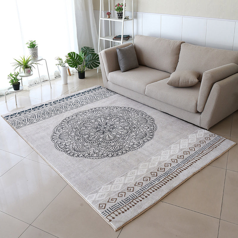 Moroccan Living Room Rug Multi Colored Flower Print Area Carpet Lamb Wool Non-Slip Backing Washable Indoor Rug