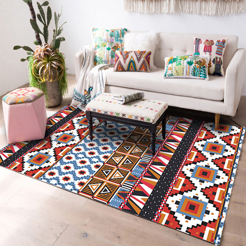 Multi-Color Geo Print Rug Polyster Western Indoor Rug Anti-Slip Backing Stain-Resistant Area Carpet for Living Room