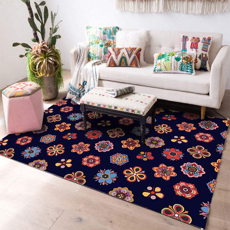 Multi-Color Geo Print Rug Polyster Western Indoor Rug Anti-Slip Backing Stain-Resistant Area Carpet for Living Room