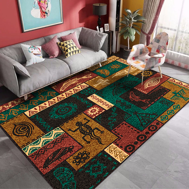 Boho-Chic-Wohnzimmer Teppich Multi-Farb Geometrisches Muster Innenteppich Anti-Rutsch-Backing Easy Care Area Teppich