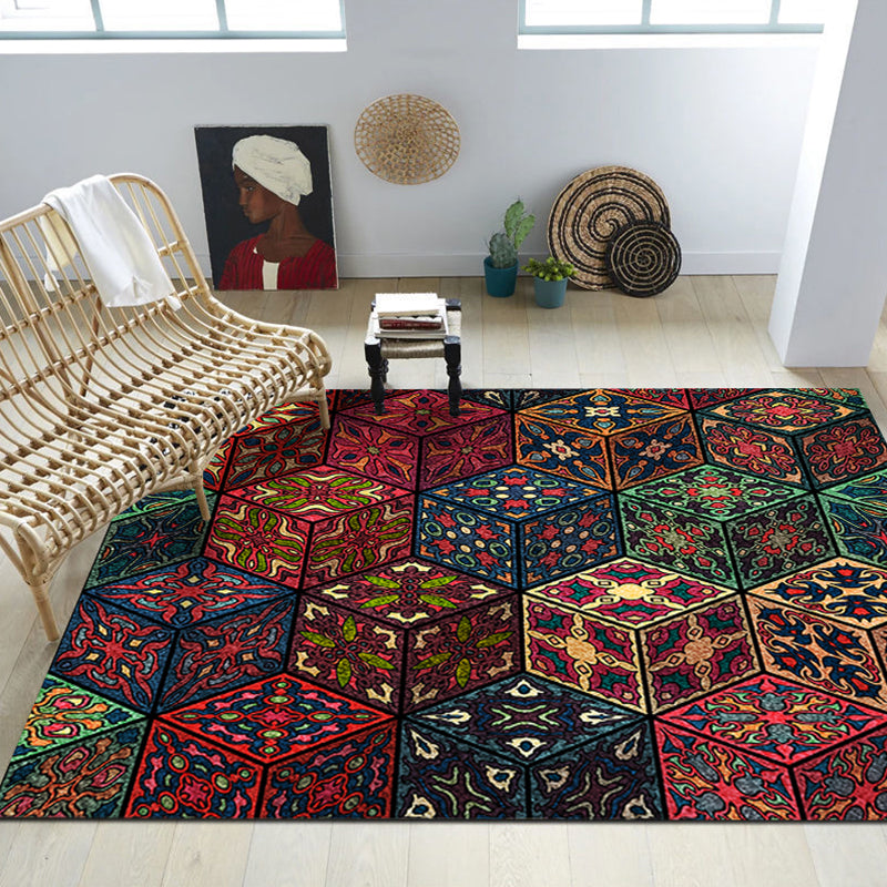 Boho-Chic-Wohnzimmer Teppich Multi-Farb Geometrisches Muster Innenteppich Anti-Rutsch-Backing Easy Care Area Teppich