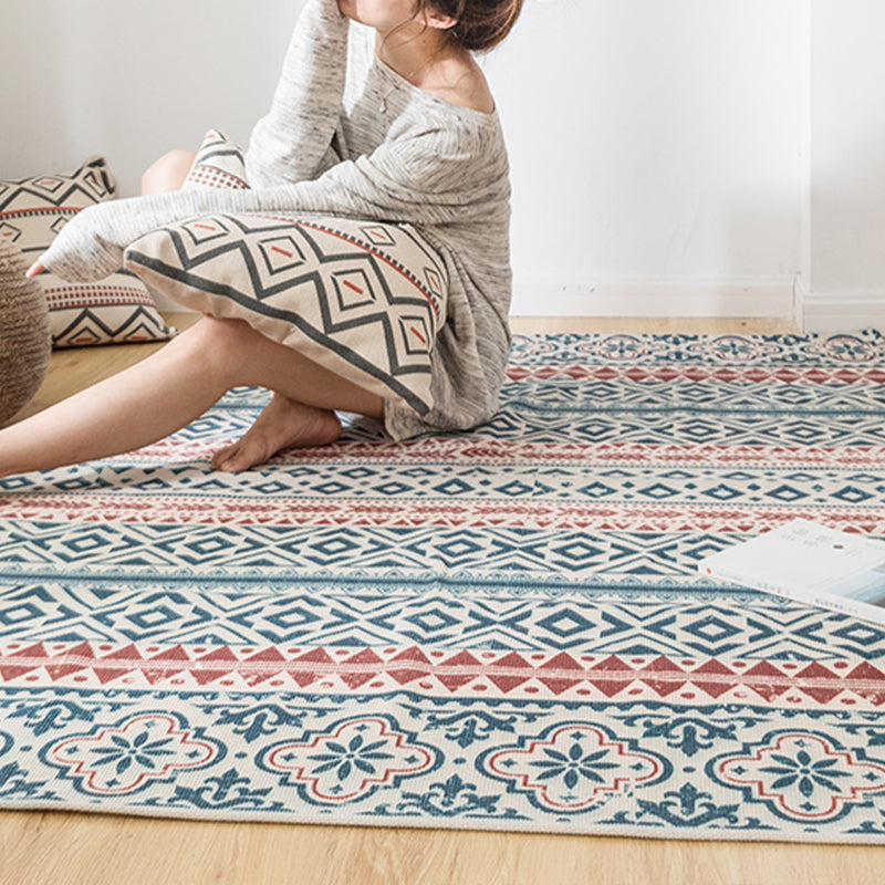 Bohemian Geometric Rug Multi-Color Jute Area Carpet Pet Friendly Machine Washable Easy Care Area Rug for Bedroom