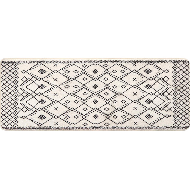 White Geometric Print Rug Lamb Wool Boho Area Carpet Easy Care Pet Friendly Washable Indoor Rug for Bedroom